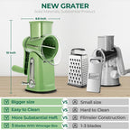 SUSTEAS Handheld Rotary Cheese Grater, equipped with 5 carefully designed blades and a strong suction cup base.