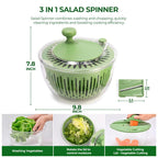 PUKOMC 5-in-1 Large Salad Spinner, with vegetable cutter, colander, bowl, and strainer.