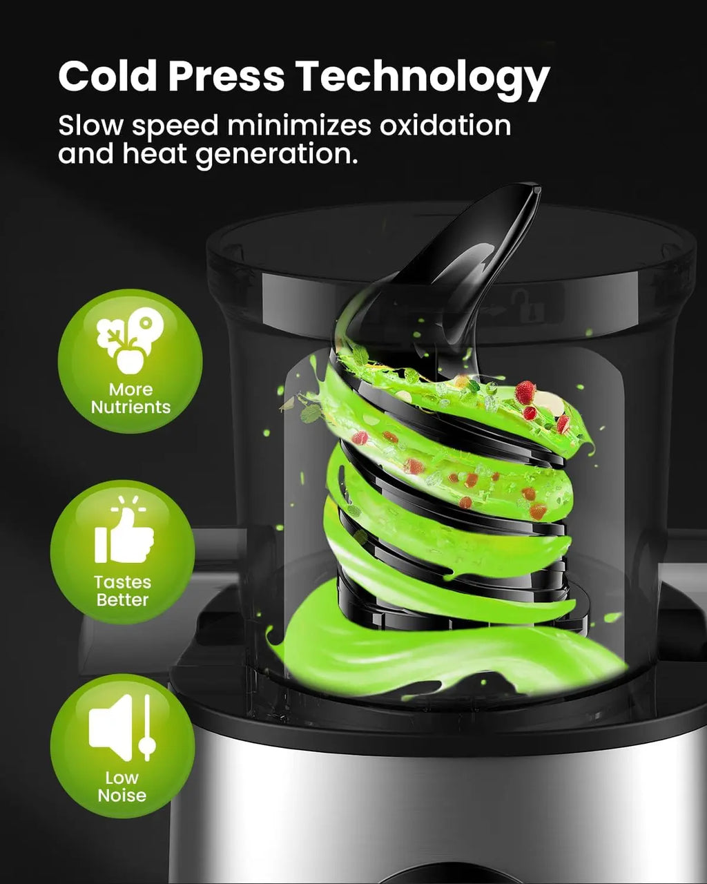 Cold Press Juicer with 3.5 Inch Wide Feed Chute | 150NM Powerful Slow Masticating Juicer for Whole Fruits and Vegetables